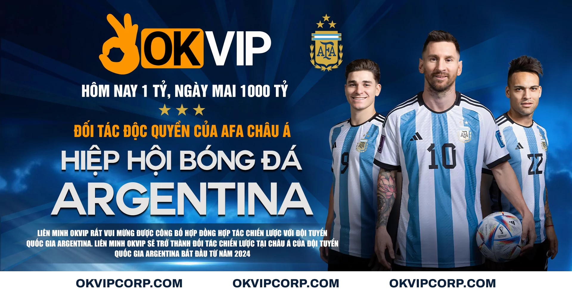 OKVIP trở thành đối tác tại Châu Á của Liên đoàn bóng đá Argentina AFA